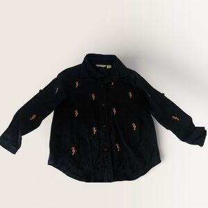 Janie and Jack Linen Navy Blue Seahorse Button-Up Shirt